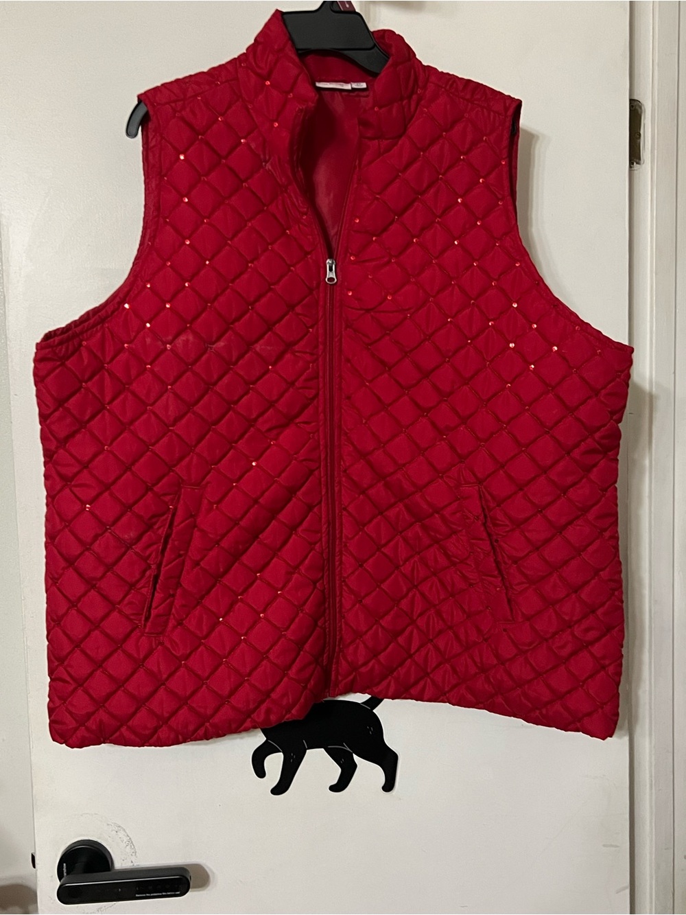 Kim Rogers Red Quilted Zip Vest with Subtle Gold Dots